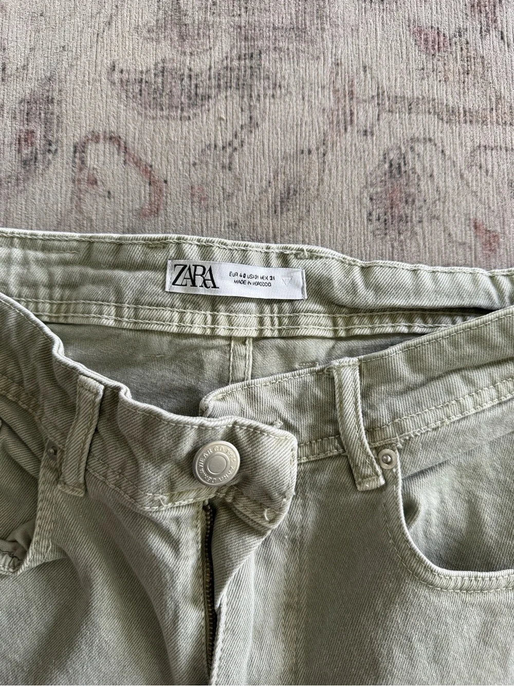 Zara Women's Light Olive Green Denim Shorts